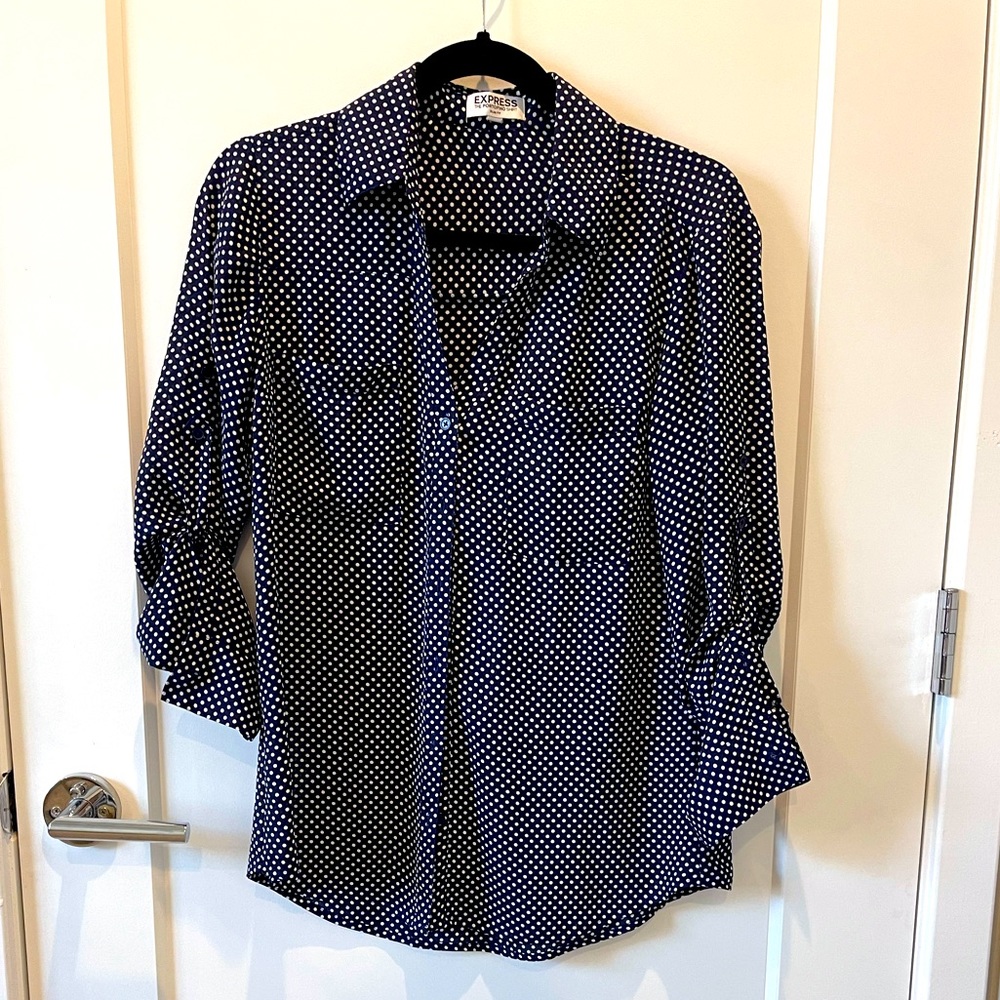 Express Portofino blue and white button up blouse